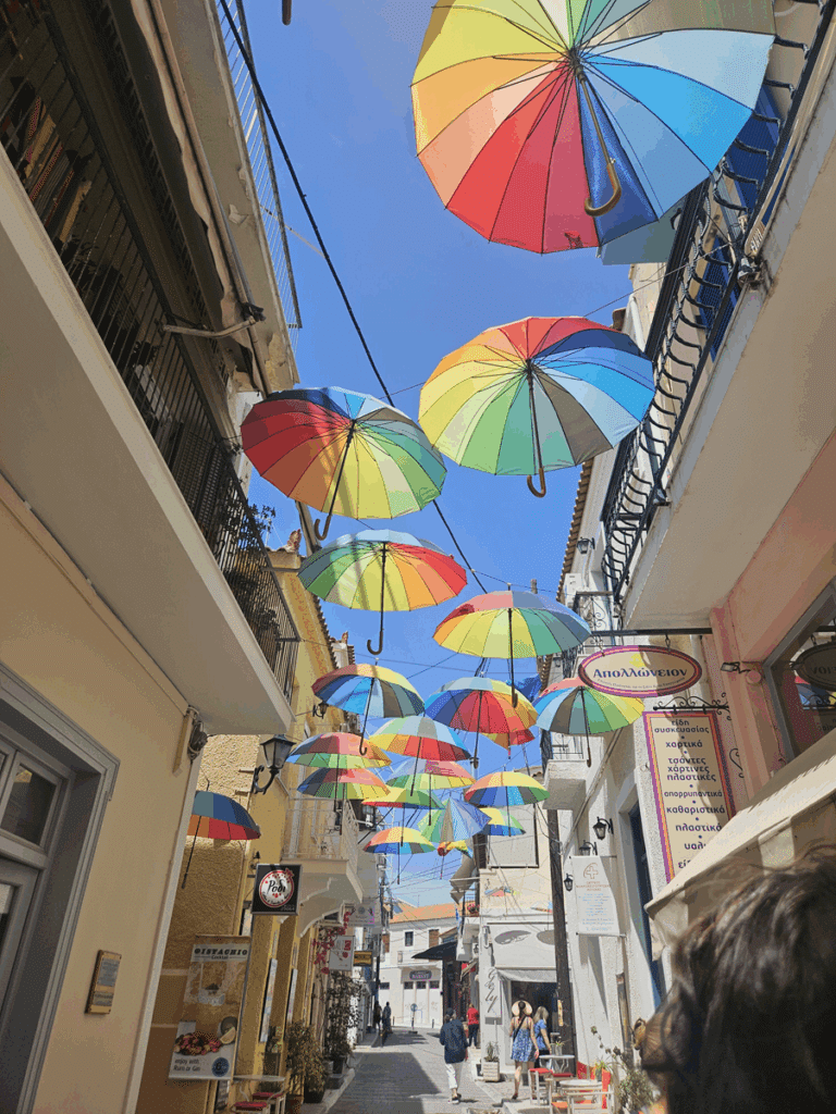 Streets in Aegina with Umbrellas